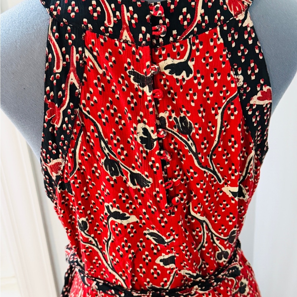 Fat Face Size 12 Red Floral Boho Belted Maxi Sleeveless Dress - Picture 11 of 12